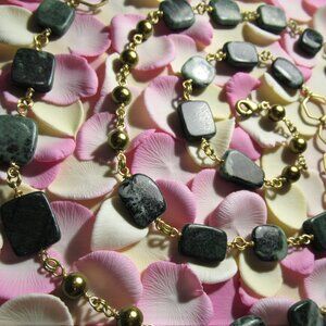 Green Jasper Double Wrap Necklace, Stone and Brass Chain